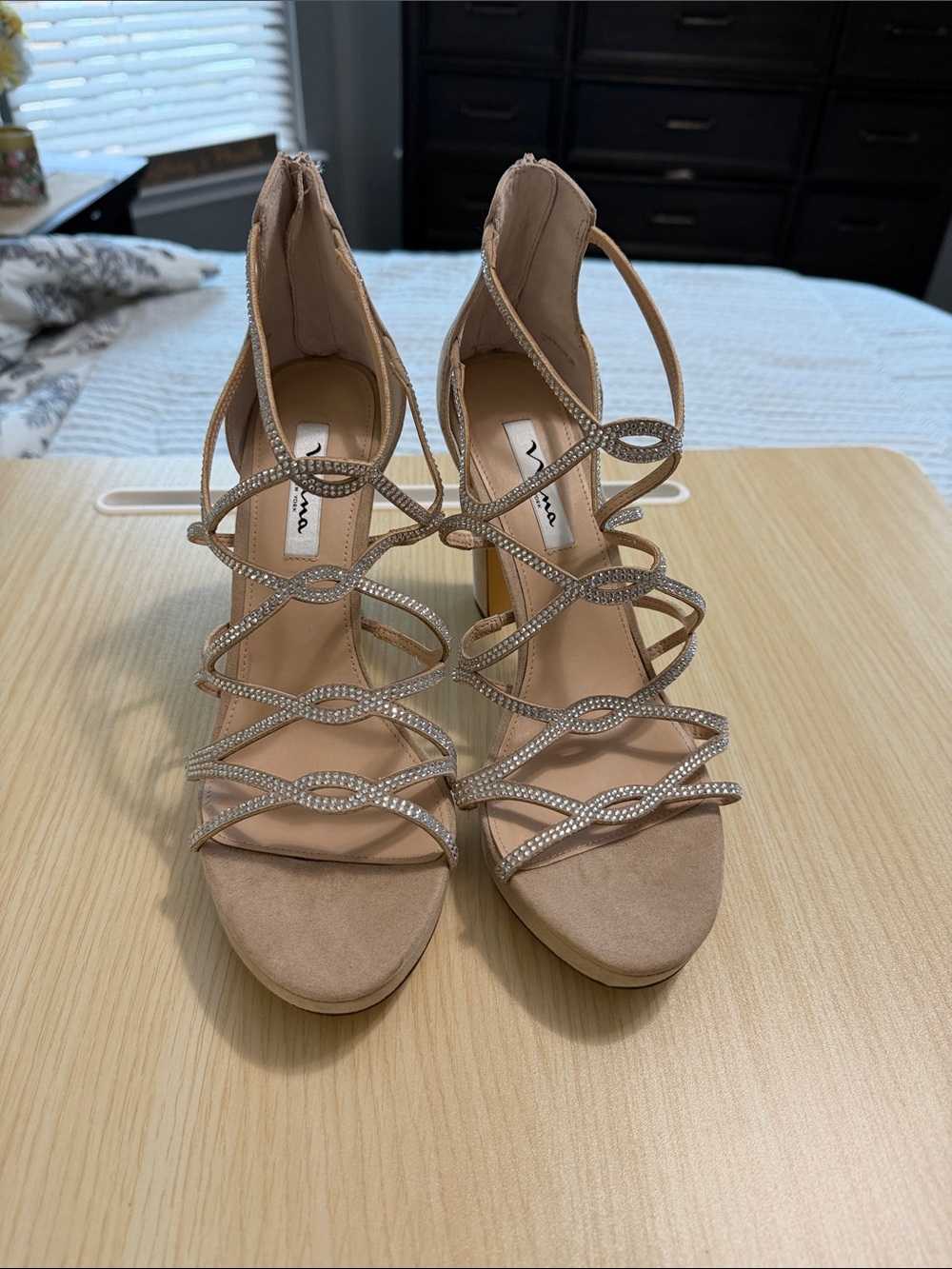 Nina Blush Crystal Strappy High Heel Sandals Brand New